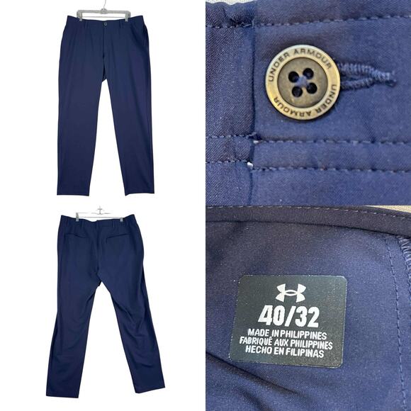Under Armour UA Golf Pants Mens Size 40x32 Navy Blue Flat Front Performance - Picture 1 of 8